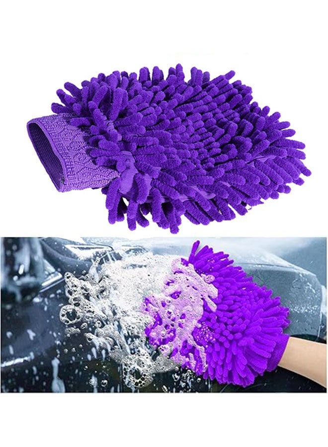 Happy D 3PCS Car Wash Mitt Microfiber - Double-Sided Chenille Scratch Free Mitt with Waterproof Inner for Car Washing Home Cleaning - Image 3