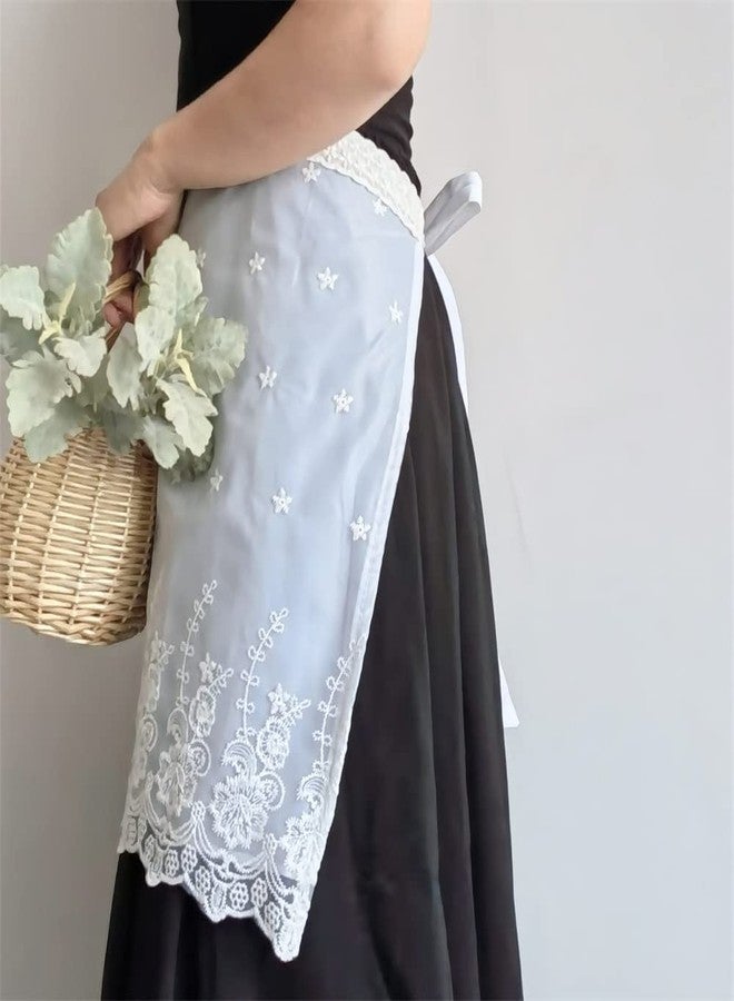 Love Potato Pretty Lace Waist Apron Vintage Fashion Half Aprons for Kitchen Cooking Restaurant Bistro, White - Image 5