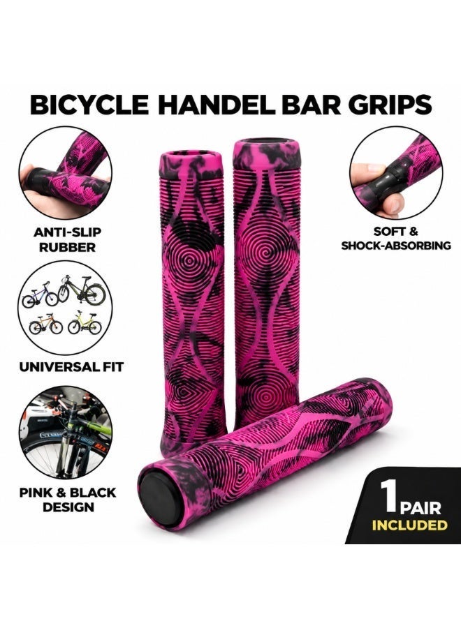 Fukukawa Multicolor Anti-Slip Bicycle Handlebar Grips Soft Rubber 22.2mm Shock Absorbing Bike Handle Grips for MTB BMX Scooter Cycle Pink Black Pair - Image 2