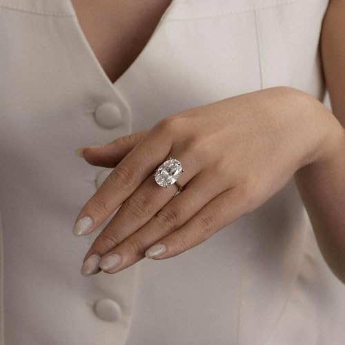 DIAMONBLISS Marilyn Monroe 10-Carat Oval Solitaire Ring For Women | 14K Gold Plated 925 Sterling Silver Celebrity Cocktail Ring | 100 Facet Cubic Zirconia CZ Diamond Simulant, Size 8 - Image 5