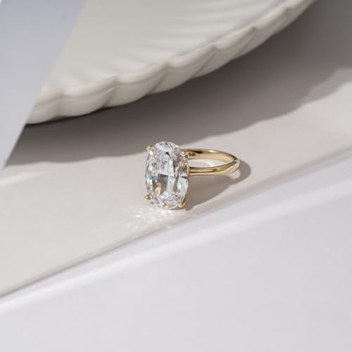 DIAMONBLISS Marilyn Monroe 10-Carat Oval Solitaire Ring For Women | 14K Gold Plated 925 Sterling Silver Celebrity Cocktail Ring | 100 Facet Cubic Zirconia CZ Diamond Simulant, Size 8 - Image 3