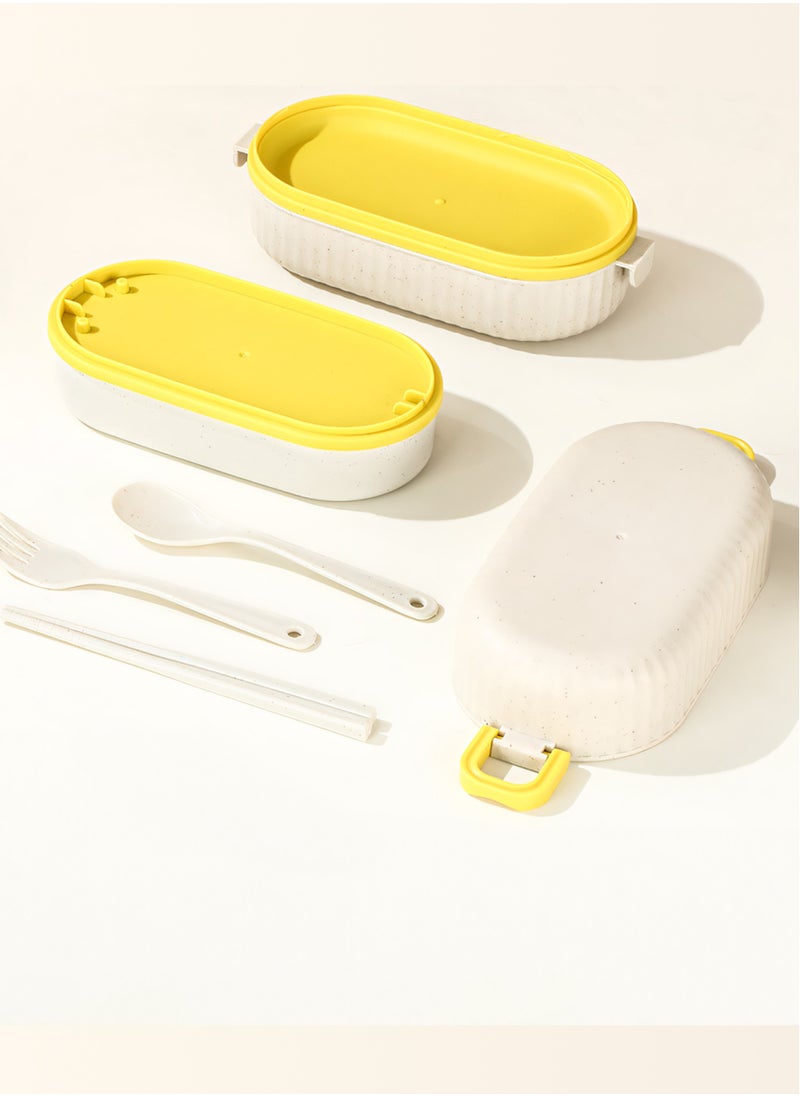 flâneur - Lunch Box with Yellow Straps and Secure Latches, 880ml - Durable, Leak-Proof Food Container for School Lunches, Work, and Travel, Featuring a Modern Design and Portability - Image 1