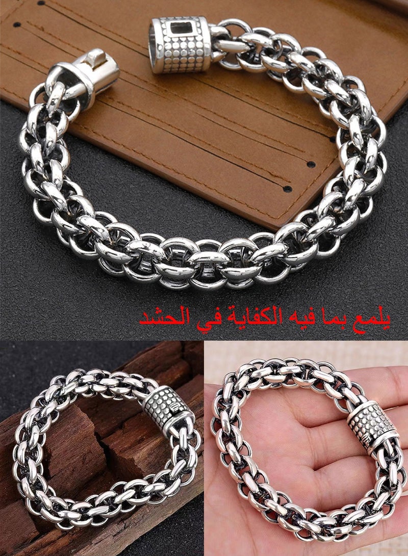 Syarme Mens Bracelets Copper Silver Plated Wristband Retro Personality Bangles, Stainless Steel Circular Ring Shape Inspirational Wristband, 20cm Boy Jewelry Men's Best Gift, with Gift Box - Image 4