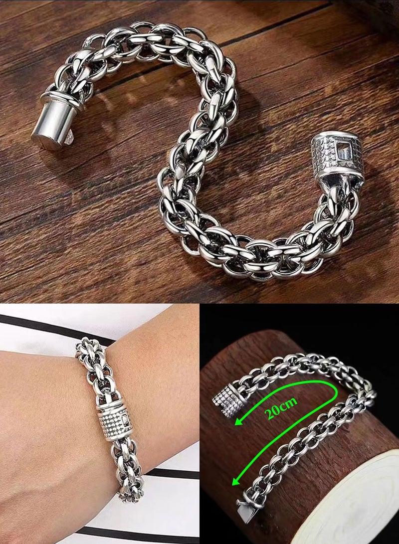 Syarme Mens Bracelets Copper Silver Plated Wristband Retro Personality Bangles, Stainless Steel Circular Ring Shape Inspirational Wristband, 20cm Boy Jewelry Men's Best Gift, with Gift Box - Image 5