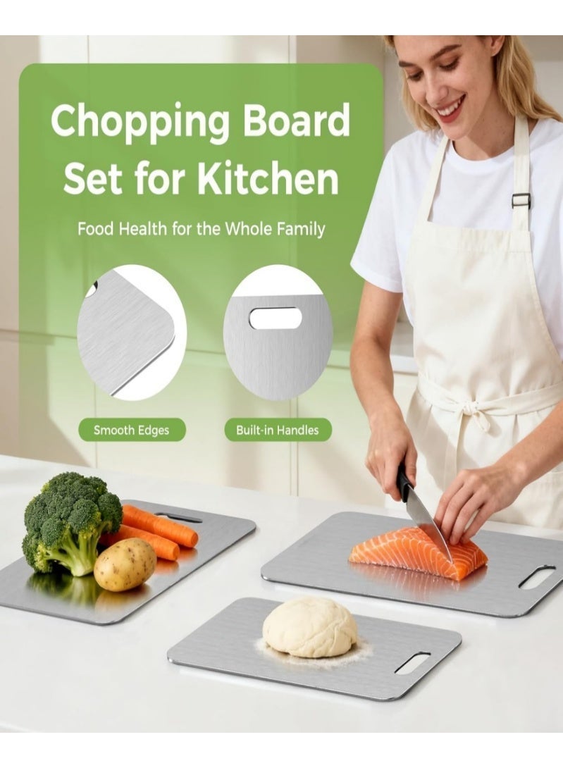 Stainless Steel Cutting Board Double Sided Food Grade, Chopping Board Anti-Mold Antibacterial Hygienic, Kitchen Cutting Board for Meat Vegetable Fruit Prep, Dishwasher Safe, 39×28cm, Kitchen Utensils - Image 3