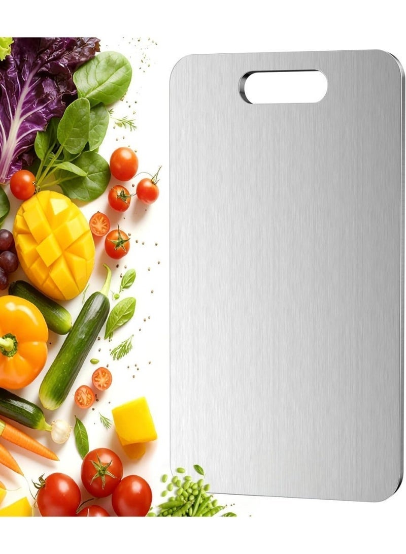 Stainless Steel Cutting Board Double Sided Food Grade, Chopping Board Anti-Mold Antibacterial Hygienic, Kitchen Cutting Board for Meat Vegetable Fruit Prep, Dishwasher Safe, 39×28cm, Kitchen Utensils - Image 1
