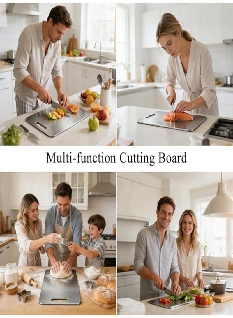 Stainless Steel Cutting Board Double Sided Food Grade, Chopping Board Anti-Mold Antibacterial Hygienic, Kitchen Cutting Board for Meat Vegetable Fruit Prep, Dishwasher Safe, 39×28cm, Kitchen Utensils - Image 5