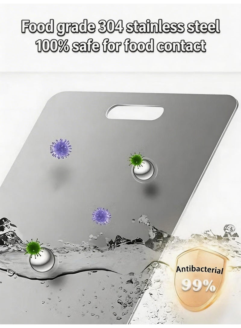 Stainless Steel Cutting Board Double Sided Food Grade, Chopping Board Anti-Mold Antibacterial Hygienic, Kitchen Cutting Board for Meat Vegetable Fruit Prep, Dishwasher Safe, 39×28cm, Kitchen Utensils - Image 4