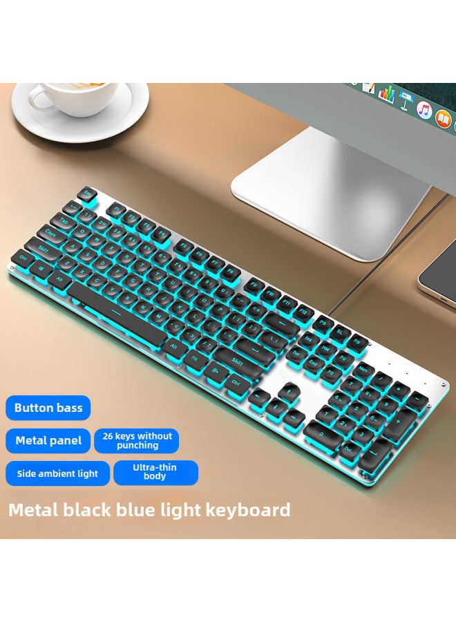 Gx710 Wired Silent Keyboard Comfortable Mechanical Feel Suitable For Gaming Office Environments-Color:【Wired Mute Single Keyboard】 Metal Black-Blue Light - Image 1