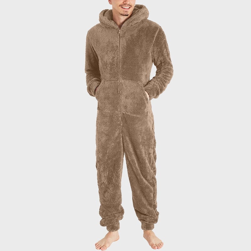 woobles Mens Fleece Onesies Pajamas Jumpsuit Warm Sherpa Romper Sleepwear One Piece Zipper Hooded Playsuit Loungewear 3X-Large 002-khaki - Image 1