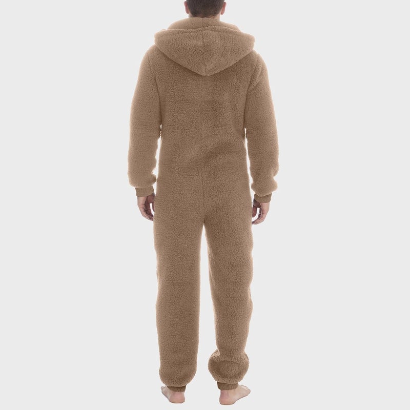 woobles Mens Fleece Onesies Pajamas Jumpsuit Warm Sherpa Romper Sleepwear One Piece Zipper Hooded Playsuit Loungewear 3X-Large 002-khaki - Image 2