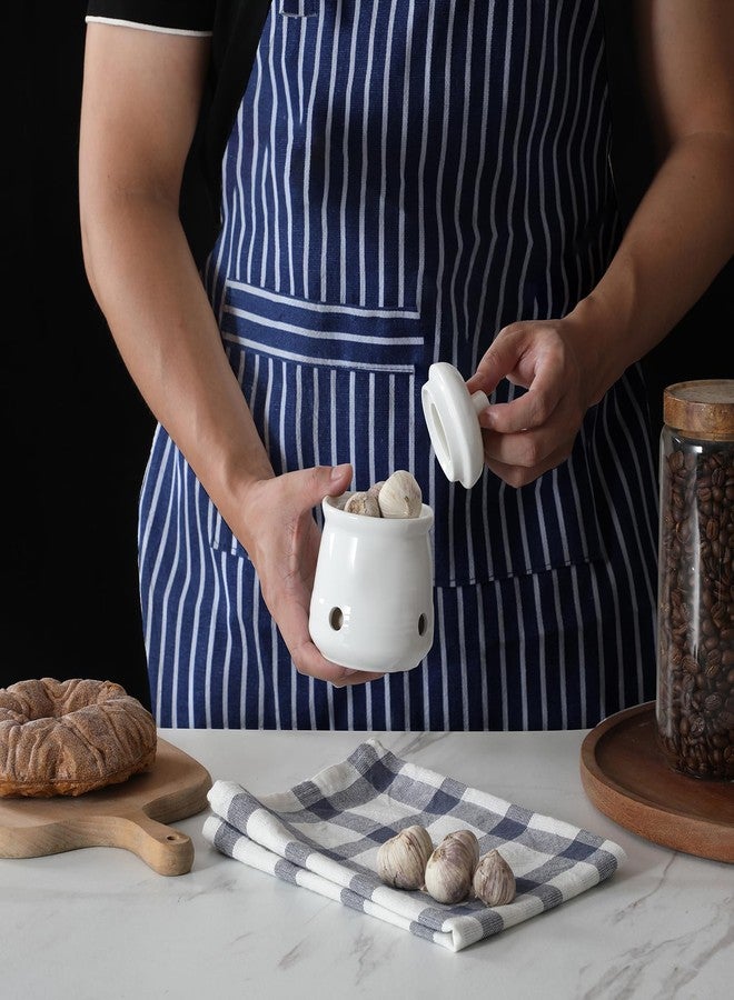 هاو توب حافظة ثوم سيراميكية من هاوتوب مع غطاء، حاوية صغيرة لحفظ الثوم لسطح المطبخ، ديكور مطبخ (أبيض) - Image 5