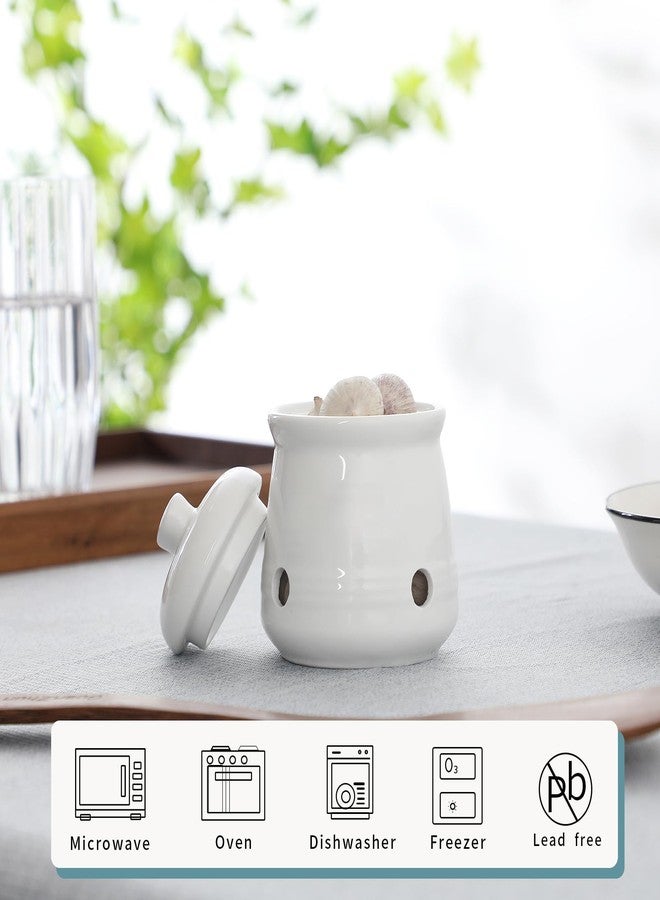 هاو توب حافظة ثوم سيراميكية من هاوتوب مع غطاء، حاوية صغيرة لحفظ الثوم لسطح المطبخ، ديكور مطبخ (أبيض) - Image 2