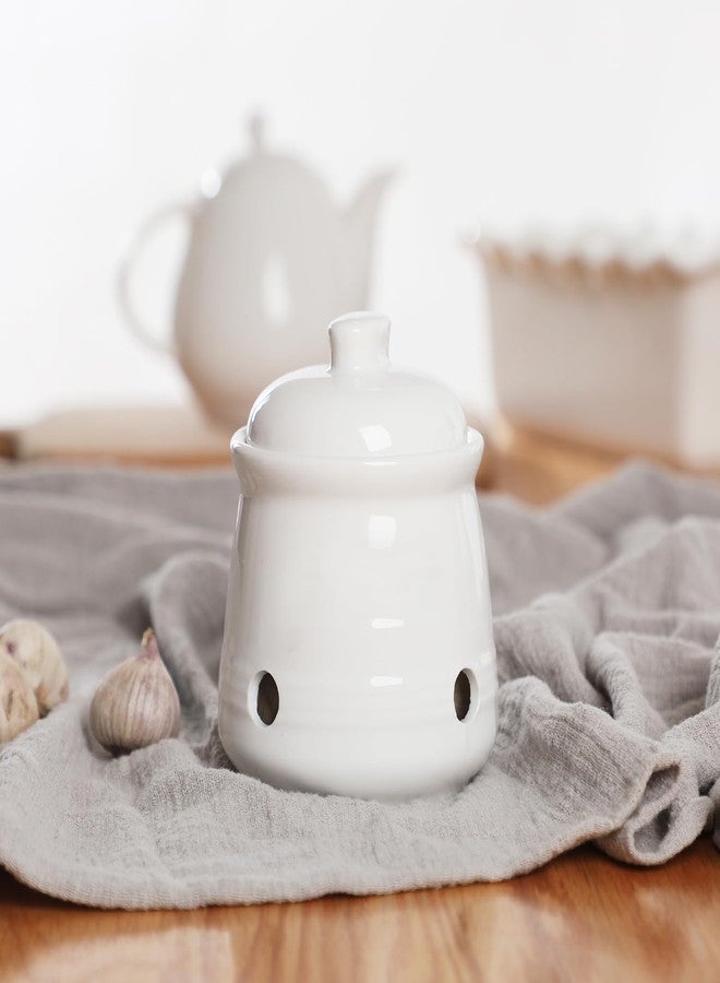 هاو توب حافظة ثوم سيراميكية من هاوتوب مع غطاء، حاوية صغيرة لحفظ الثوم لسطح المطبخ، ديكور مطبخ (أبيض) - Image 4