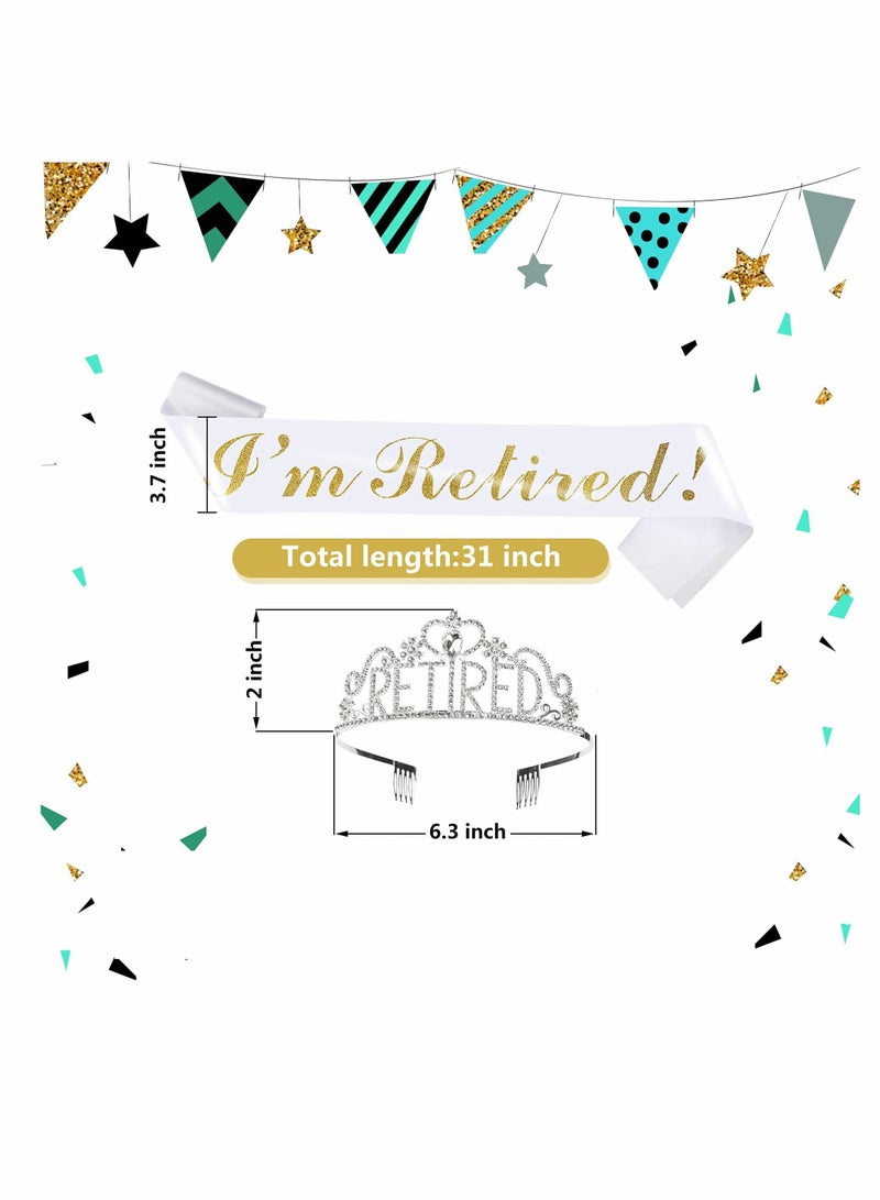 كاست ويف طقم تاج ووشاح التقاعد، تاج كريستالي أبيض مزين بشريط "أنا متقاعد"، هدية تقاعد للنساء، ديكورات حفلات التقاعد، مستلزمات حفلات التقاعد، هدايا تقاعد للنساء (قطعتان) - Image 2