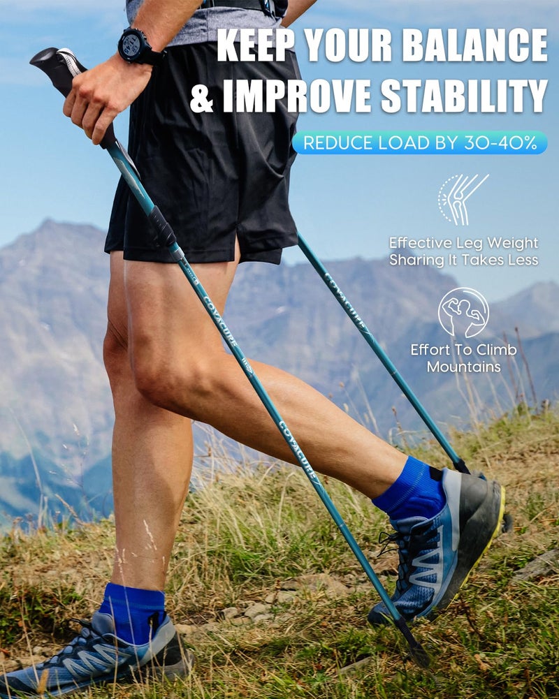 Covacure Hiking Poles Collapsible Trekking Poles - Aluminum Alloy 7075 Walking Sticks with Telescopic & Foldable Tri-fold Design Hiking Gear for Women Men, Camping, Climbing - Image 2