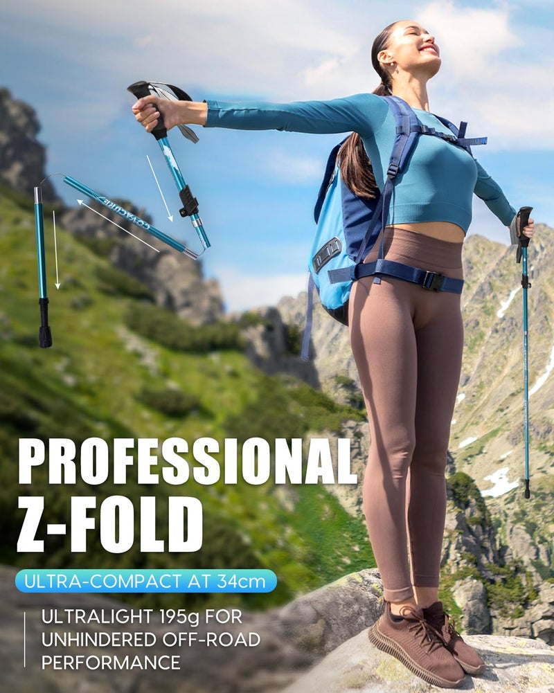 Covacure Hiking Poles Collapsible Trekking Poles - Aluminum Alloy 7075 Walking Sticks with Telescopic & Foldable Tri-fold Design Hiking Gear for Women Men, Camping, Climbing - Image 3