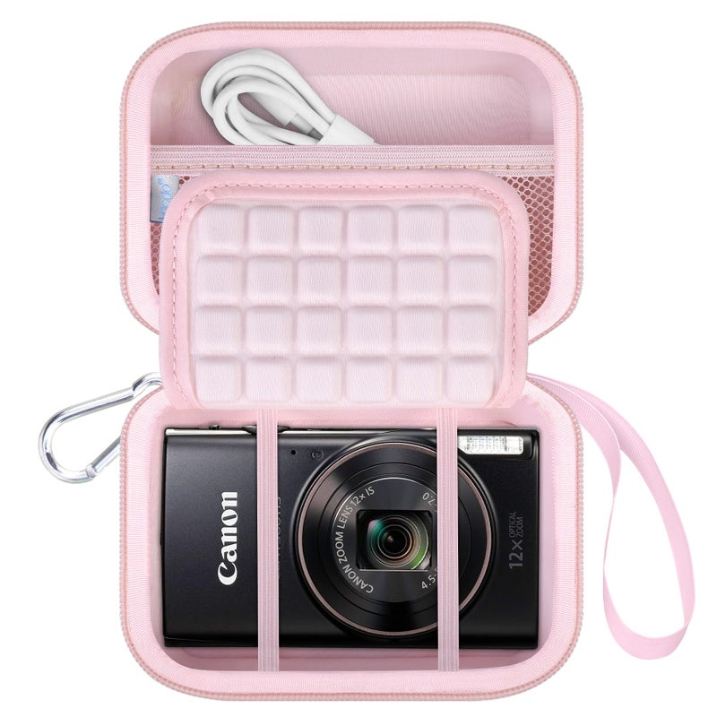 Lacdo Camera Carrying Case for Canon PowerShot ELPH 360/200/185/180/190/350, Sony Cyber-Shot DSC-W830/WX350/WX500/W810/W800 Digital Camera, Hard EVA Protective Camera Storage Trave Bag, Pink - Image 1