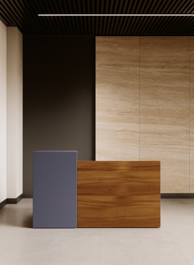 Karnak Verona Luxury Modern Reception Desk Counter | Two-Tone Office Front Desk with Elegant Design, Durable Finish & Spacious Workspace for Offices, Hotels, Clinics, Salons & Showrooms ( Walnut-Dust Grey ) - Image 2