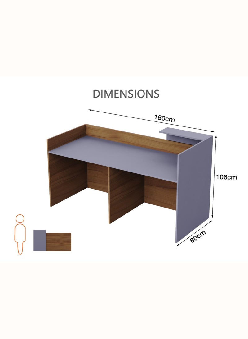 Karnak Verona Luxury Modern Reception Desk Counter | Two-Tone Office Front Desk with Elegant Design, Durable Finish & Spacious Workspace for Offices, Hotels, Clinics, Salons & Showrooms ( Walnut-Dust Grey ) - Image 5