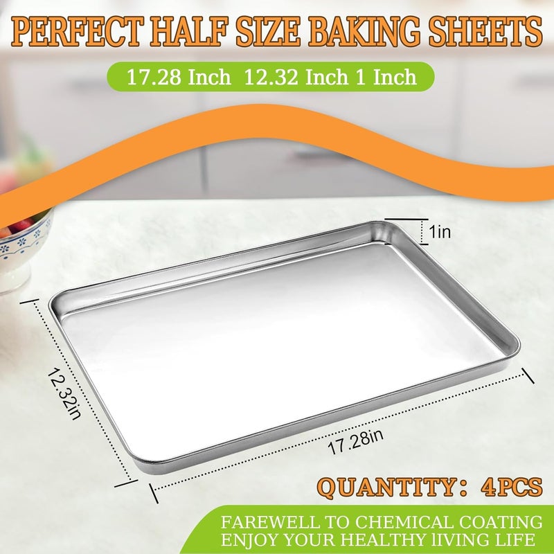 CEKEE Stainless Steel Baking Sheet Set of 4, Large Baking Pan & Cookie Sheet & Baking Tray for Oven, Half Sheet Pan, Size 18 x 13 x 1 inch, Heavy Duty & Mirror Finish & Easy Clean - Image 2