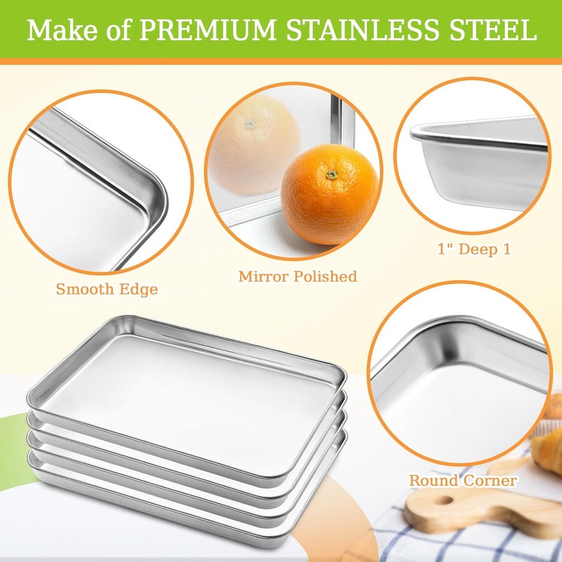 CEKEE Stainless Steel Baking Sheet Set of 4, Large Baking Pan & Cookie Sheet & Baking Tray for Oven, Half Sheet Pan, Size 18 x 13 x 1 inch, Heavy Duty & Mirror Finish & Easy Clean - Image 3
