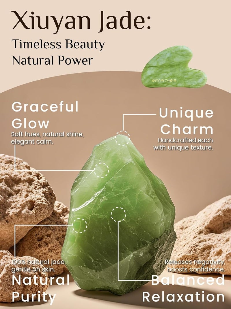 Rena Chris Gua Sha Facial Tools, Natural Jade Guasha Tool, Manual Massage Sticks for Jawline Sculpting and Puffiness Reducing, Skin Care Gift (Mint Green) - Image 3