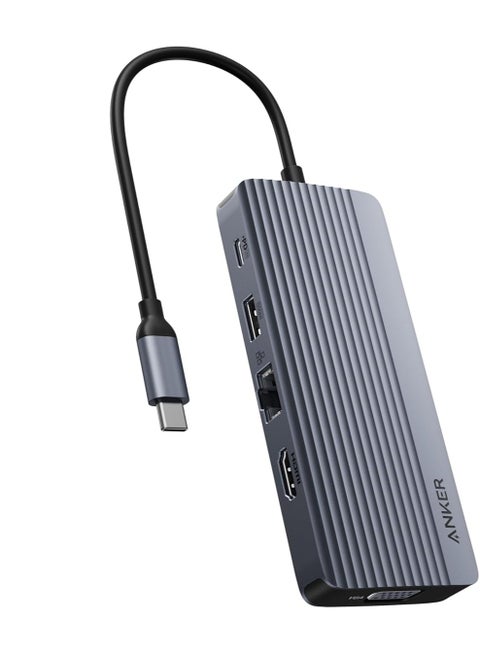 USB C Hub, Dual-Display USB-C Hub (10-in-1), 4K@30Hz HDMI Display, 1080p VGA with 100W Max Power Delivery, 5 Gbps USB-C and USB-A Data Ports, For MacBook, Lenovo, Dell XPS, HP Laptops, and More