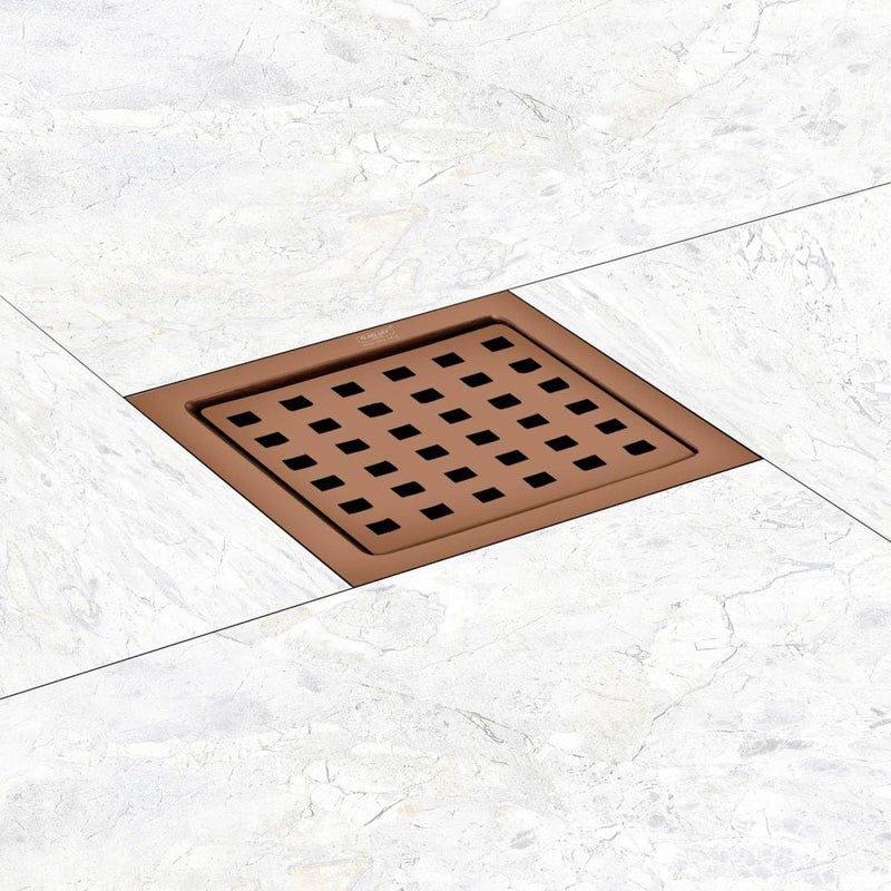Sanjay Chilly Square Zoom Colour Collection SS Floor Drain for Bathroom with Cockroach Trap 304 Grade Floor Drain Cover Safety from Cockroach & Insects Anti Odor Drain Strainers (5x5 Inch Rose Gold) - Image 1