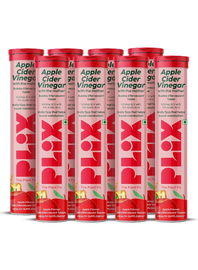 PLIX THE PLANT FIX PLIX - THE PLANT FIX Apple Cider Vinegar 15 Effervescent Tablet, ACV with the mother supports regular metabolism, vitamin B6 & B12, Pack of 8 (Apple), Plant-based, Easy to carry & consume - Image 1