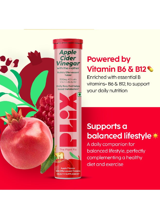 PLIX THE PLANT FIX PLIX - THE PLANT FIX Apple Cider Vinegar 15 Effervescent Tablet, ACV with the mother supports regular metabolism, vitamin B6 & B12, Pack of 8 (Apple), Plant-based, Easy to carry & consume - Image 3