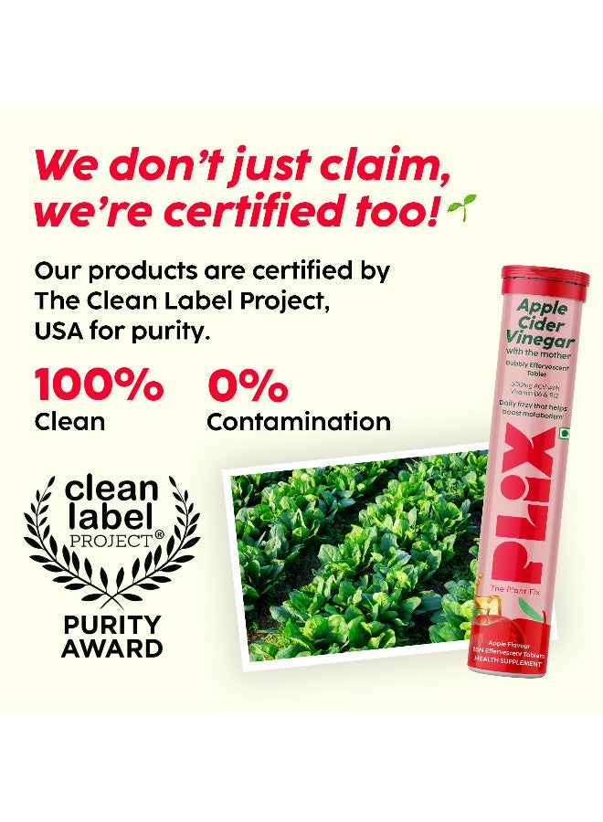 PLIX THE PLANT FIX PLIX - THE PLANT FIX Apple Cider Vinegar 15 Effervescent Tablet, ACV with the mother supports regular metabolism, vitamin B6 & B12, Pack of 8 (Apple), Plant-based, Easy to carry & consume - Image 5