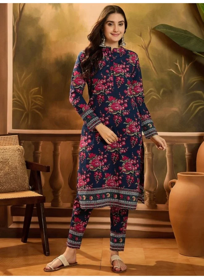 أيه كيه إس Navy Blue Cotton Kurta Set
