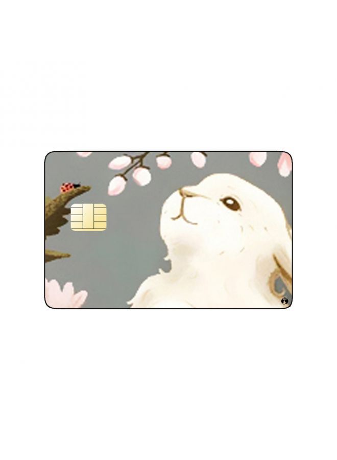 RKN PRINTED BANK CARD STICKER Cute White Rabbit Drawing With Roses - Image 1