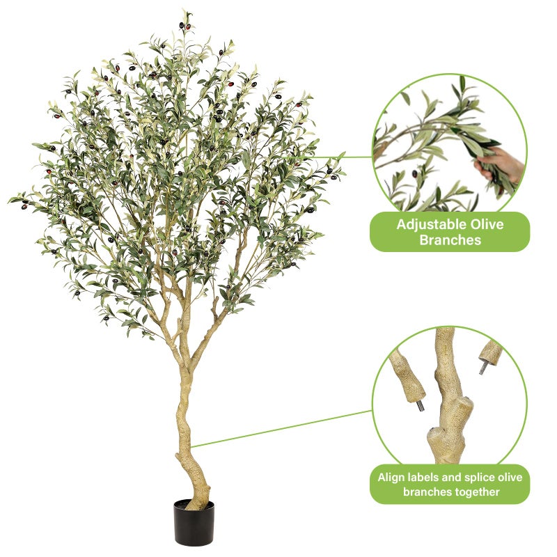 Realead 7FT Olive Trees Artificial Indoor - Tall Faux Olive Tree 7 Feet with Realistic Leaves and Natural Wood Trunk - Potted Fake Olive Tree for Modern Home Office Living Room Floor Decor Indoor - Image 5