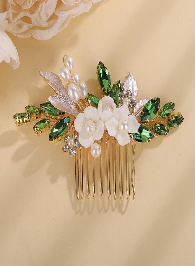 Rumtock Emerald Green Rhinestones Hair Comb Wedding Bridal Handmade Gold Hair Piece Side Hair Jewelry for Special Occasion (Emerald) - Image 2