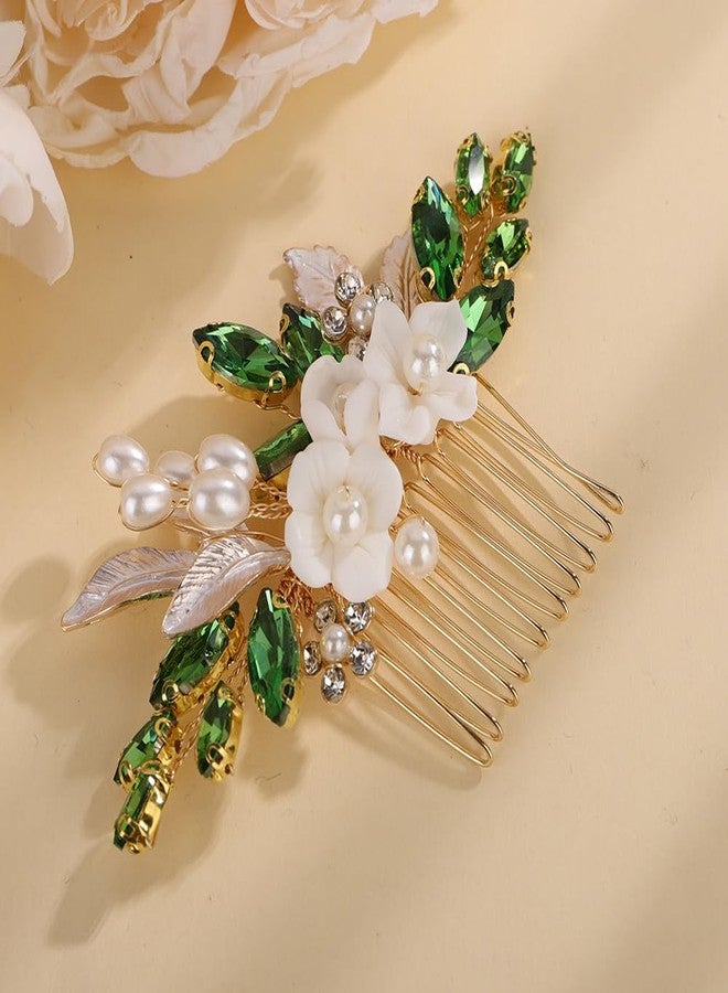 Rumtock Emerald Green Rhinestones Hair Comb Wedding Bridal Handmade Gold Hair Piece Side Hair Jewelry for Special Occasion (Emerald) - Image 3