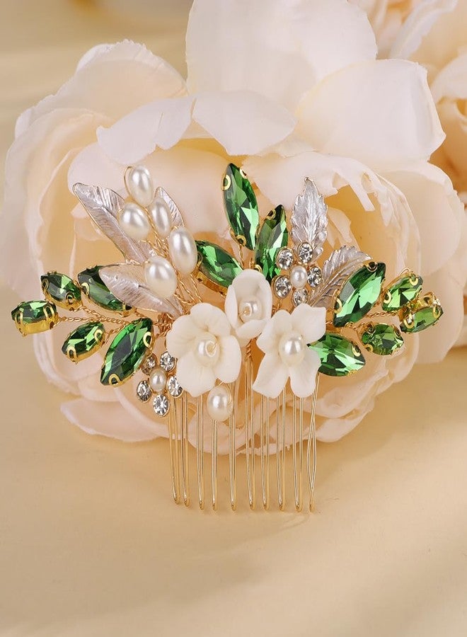 Rumtock Emerald Green Rhinestones Hair Comb Wedding Bridal Handmade Gold Hair Piece Side Hair Jewelry for Special Occasion (Emerald) - Image 5