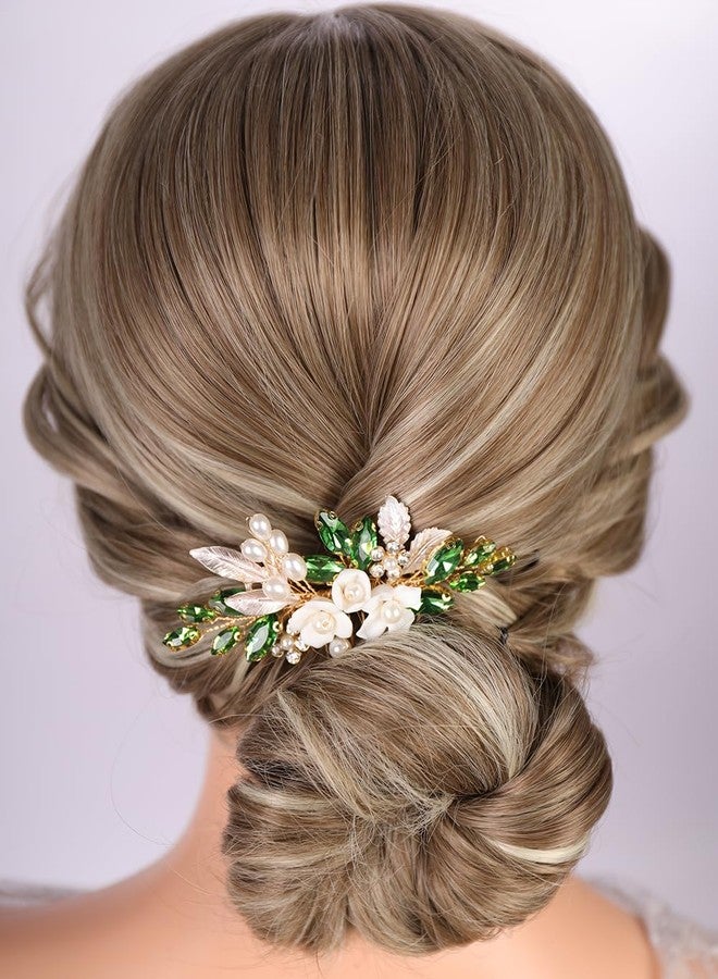 Rumtock Emerald Green Rhinestones Hair Comb Wedding Bridal Handmade Gold Hair Piece Side Hair Jewelry for Special Occasion (Emerald) - Image 1