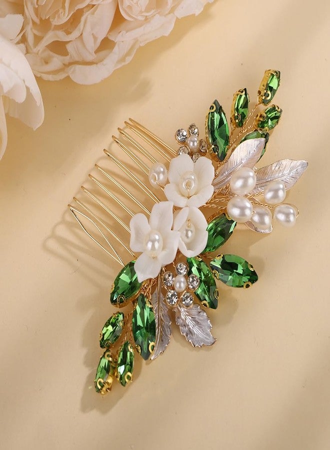 Rumtock Emerald Green Rhinestones Hair Comb Wedding Bridal Handmade Gold Hair Piece Side Hair Jewelry for Special Occasion (Emerald) - Image 4