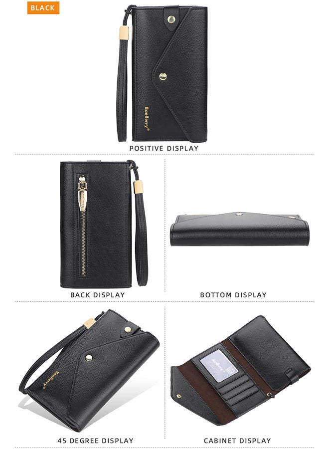 baellerry Casual Envelop PU Leather Long Wallet Ladies Clutch Card Holder for Women Money Zipper Phone Bag with Strap 18.5 x 10 x 2.5cm  - Image 3