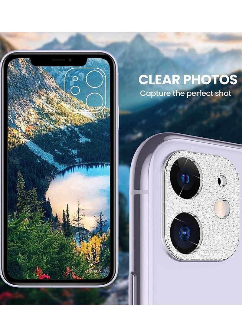 KASTWAVE Phone Camera Stickers Phone Decoration stickers Bling Crystal Camera Lens Protector Glitter Diamond Len Protective Decoration Sticker for iPhone 12 6.1inch (2 Pcs-Silver+Rose Gold) - Image 4
