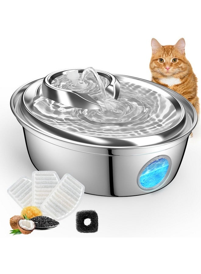 ORSDA Cat Water Fountain Stainless Steel, Automatic Pet Water Fountain, 67oz/2L Drinking Fountain Dog Water Dispenser with Water Level Window for Cats and Small Dogs- 4Pcs Filters (D36) - Image 1