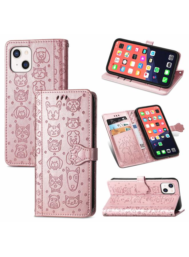 اس-توب جراب لهاتف iPhone 13، جراب جلدي أفقي منقوش عليه قطة وكلب لطيف مع حامل وفتحات للبطاقات ومحفظة وحبل لهاتف iPhone 13 - Image 1