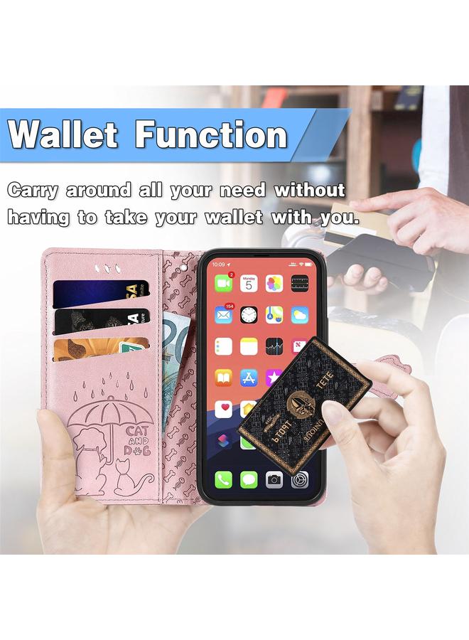 اس-توب جراب لهاتف iPhone 13، جراب جلدي أفقي منقوش عليه قطة وكلب لطيف مع حامل وفتحات للبطاقات ومحفظة وحبل لهاتف iPhone 13 - Image 5