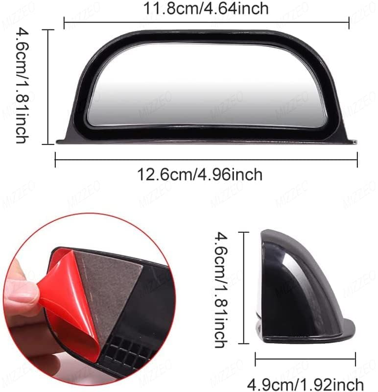 MIZZEO Car Side View Mirror Wide Angle Blind Spot Mirror/B-Pillar for Rear Seat Passengers (Pack of 2, Black) with Convex Mirror Compatible with RS5 - Image 3
