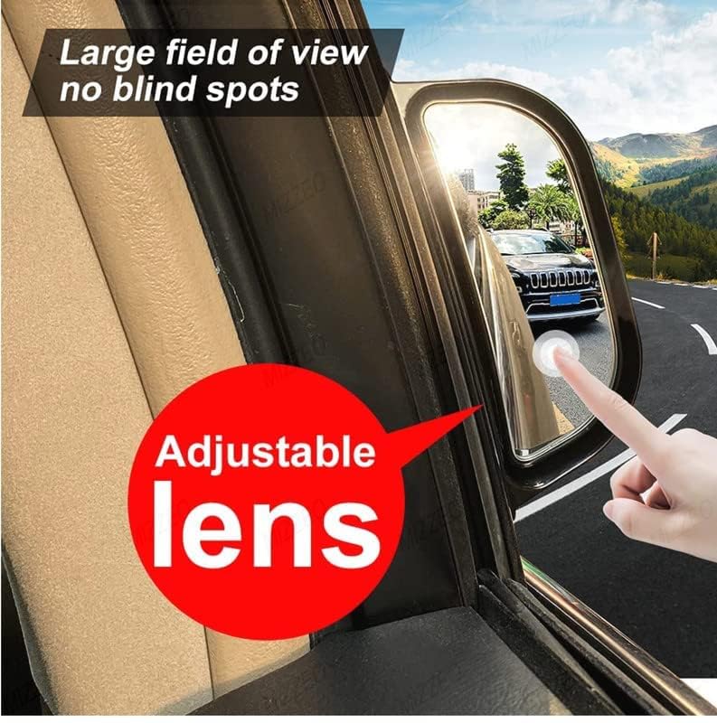 MIZZEO Car Side View Mirror Wide Angle Blind Spot Mirror/B-Pillar for Rear Seat Passengers (Pack of 2, Black) with Convex Mirror Compatible with RS5 - Image 5