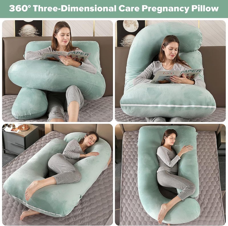 Elover Pregnancy Must Haves Pregnancy Pillow U-Shaped Full Body Maternity Support Pillow for Pregnant Women with Replaceable and Washable Velvet Cover Size 57" (Green, Velvet) - Image 5