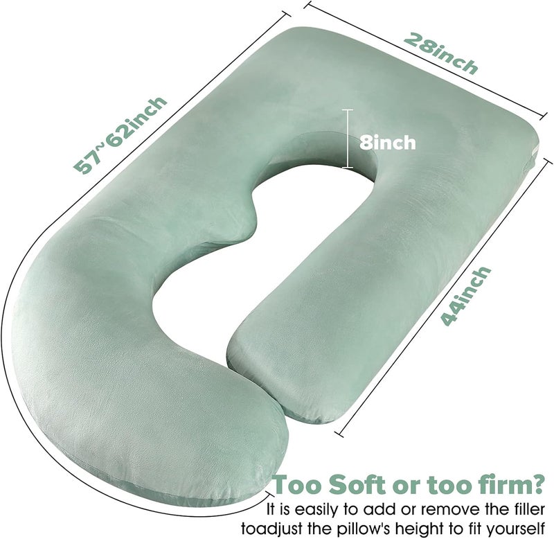 Elover Pregnancy Must Haves Pregnancy Pillow U-Shaped Full Body Maternity Support Pillow for Pregnant Women with Replaceable and Washable Velvet Cover Size 57" (Green, Velvet) - Image 2