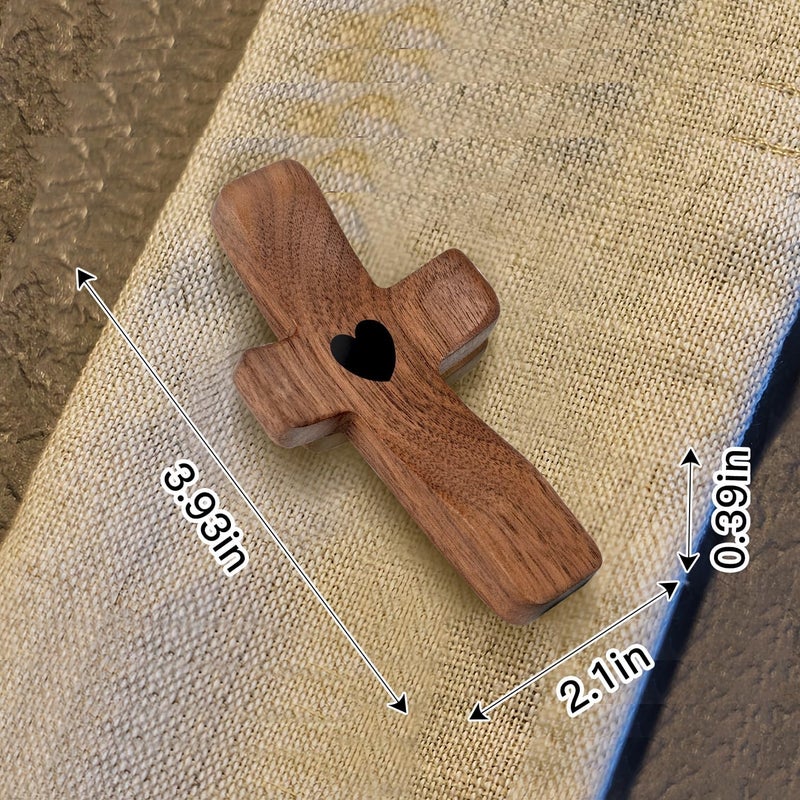 Yookin Cross My Heart | Encouragement Gift 5 inches Long Wooden Cross Fingertip Stress Relief Gifts Pocket Small Cross Christmas Gift Handheld Wooden Cross(Walnut) - Image 3